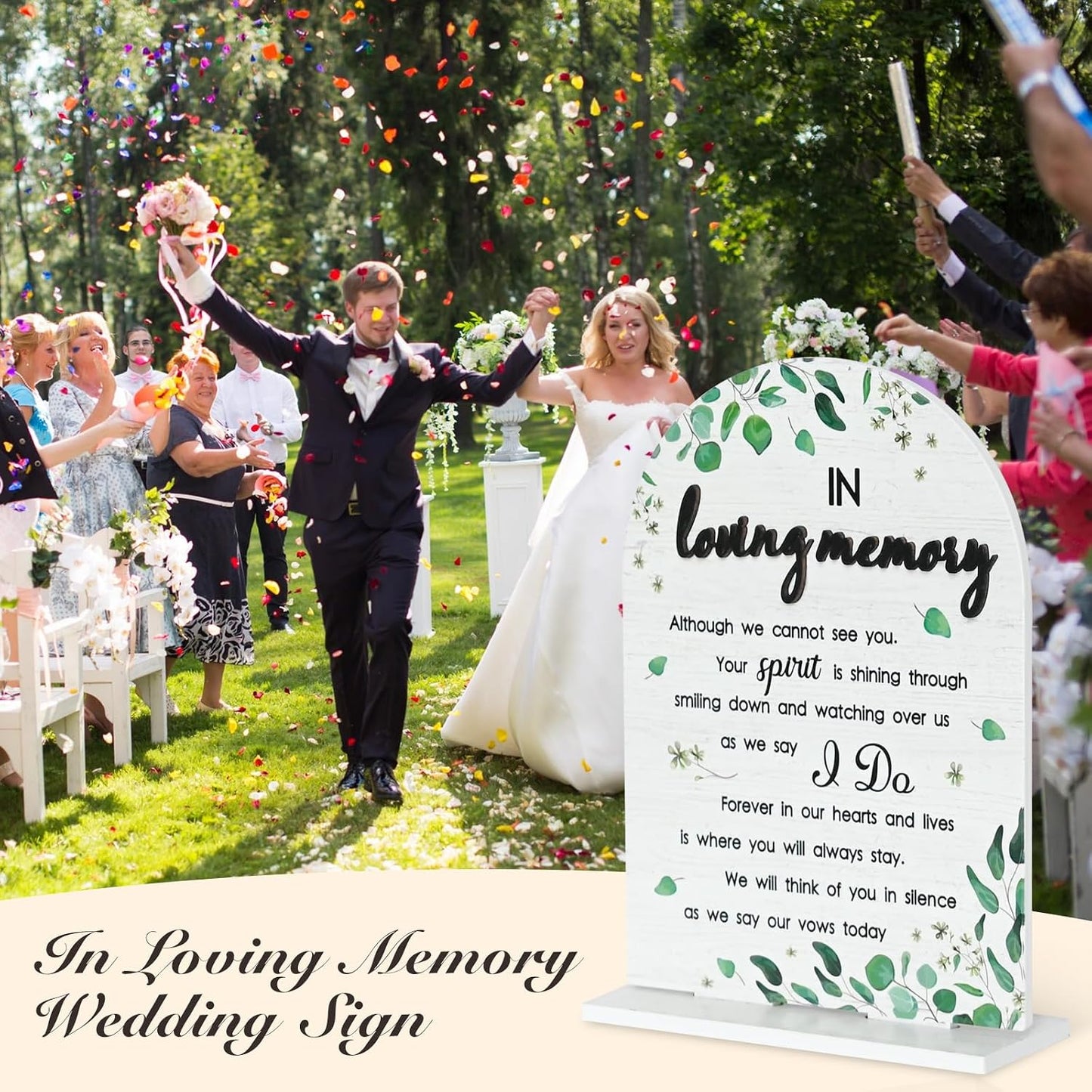 In Loving Memory Wedding Sign Rustic Wedding Memorial Sign Wooden Wedding Reception Signs for Wedding & Party Gift Ceremony Anniversaries-White WN420