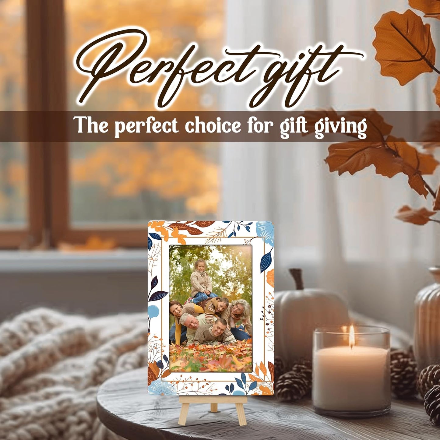 Fall Orange Picture Frames, Autumn Harvest Wooden 4x6 Photo Frame with Easel, Thanksgiving Gifts for Home Office Tabletop Display Decorations - D02 BST326L