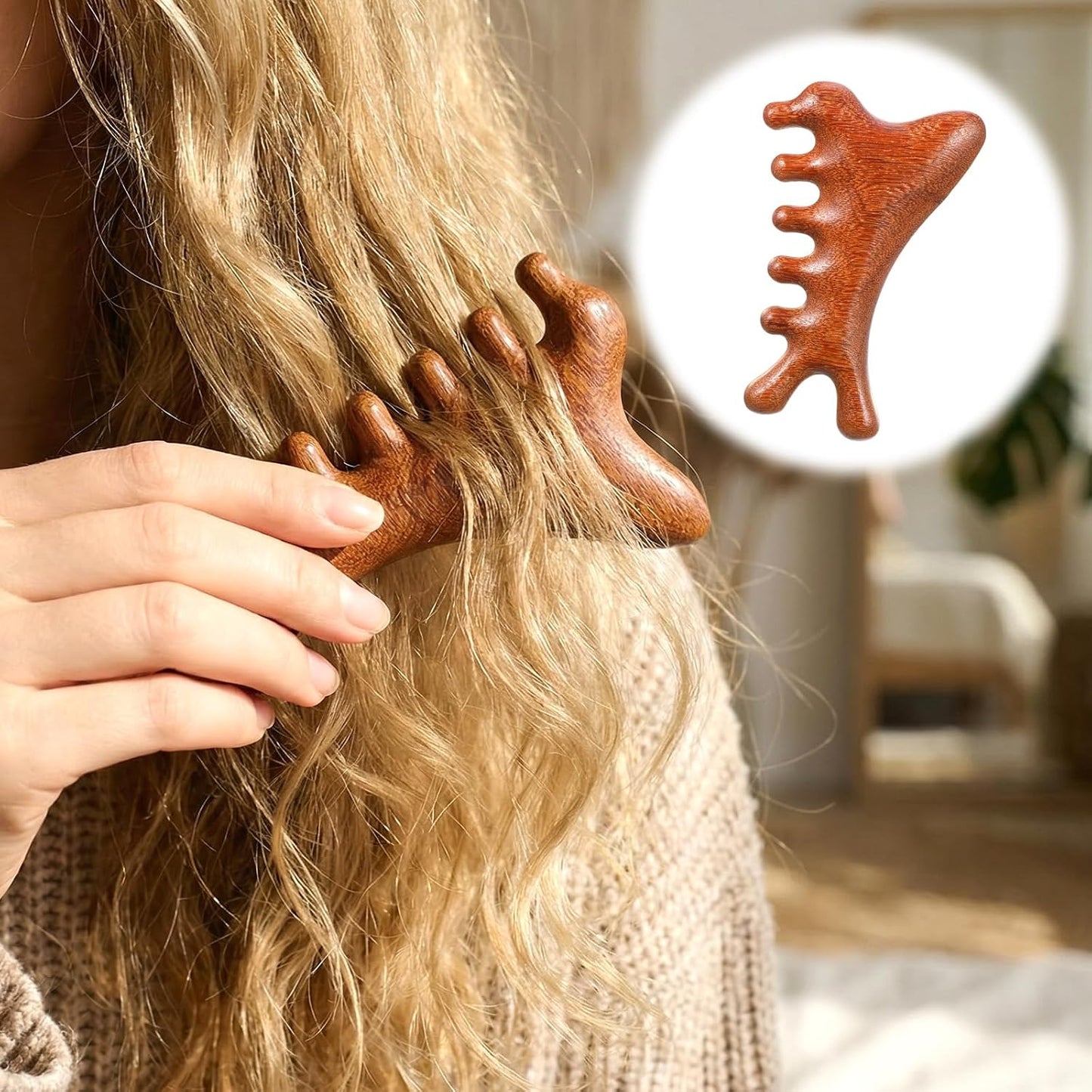 SynHHergyx Wooden Scalp Massager Comb, 2 Pcs Sandalwood Scalp Massager Hair Growth Portable Manual Head Massage Tool Handheld Gua Sha Tool for Woman Men Wet Dry Hair Relaxation Body Head Scalps Care WN420