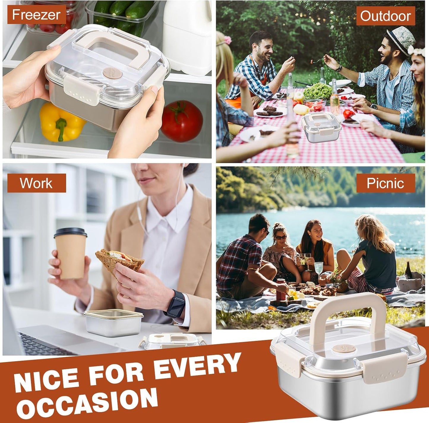 2 Pack 40oz Stainless Steel Sandwich Containers Leakproof & Airtight Seal Lid Reusable for Sandwiches, Snacks, Food Storage BST202