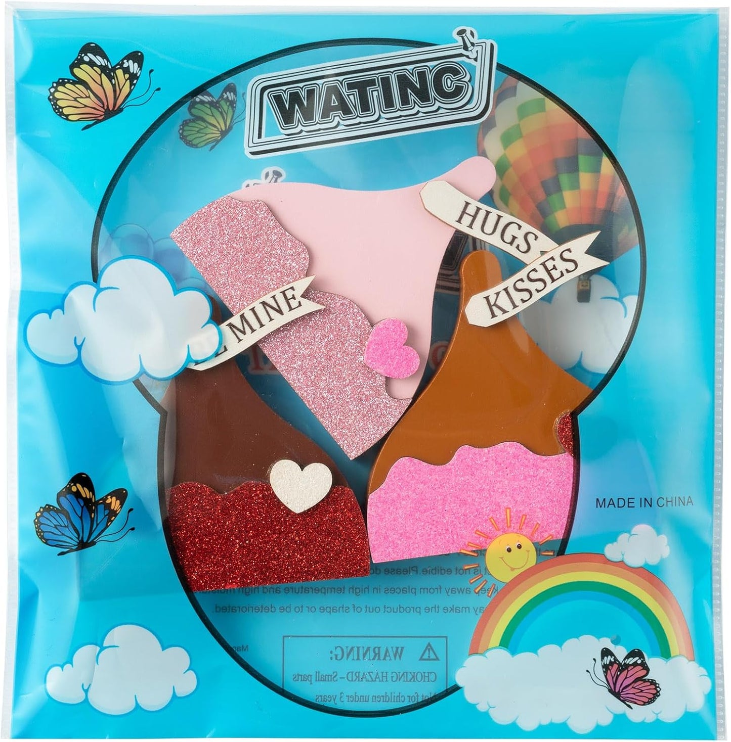 WATINC Valentine Tiered Tray Signs - 3PCS Valentine's Day Kisses Wooden Table Centerpiece Decorations, Sweet Glitter Candy Chocolate Wood Desk Decor, Romantic Tabletop Wedding Farmhouse Party Gifts BST202