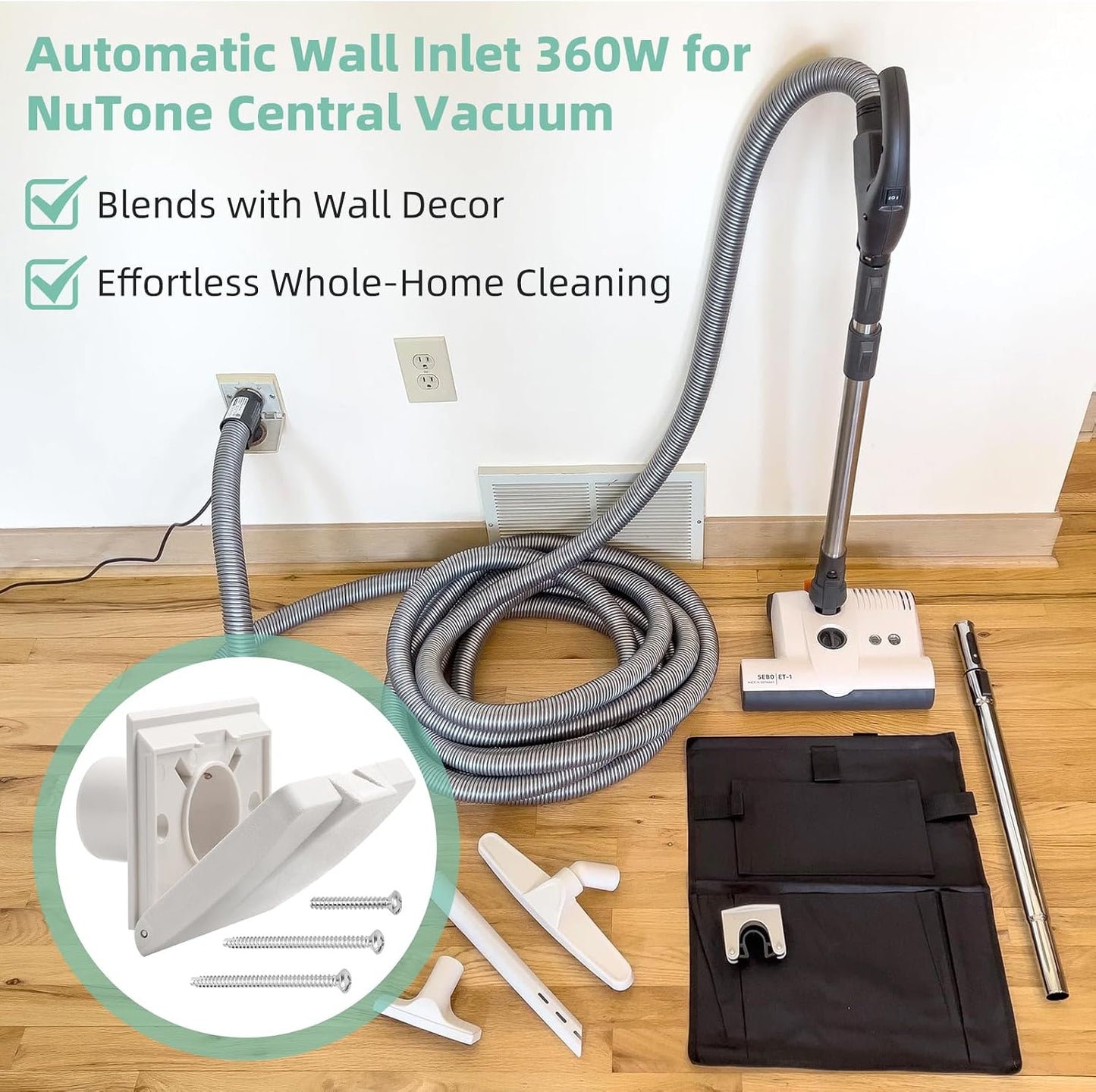 360W Wall Inlet for Broan-NuTone 360 Series Central Vacuum, White | Automatic Inlet Valve Cover for Broan NuTone Vac Cleaner System, Used with CH515 CH230L Hoses, CF361 CF361F Mounting Bracket BST326H