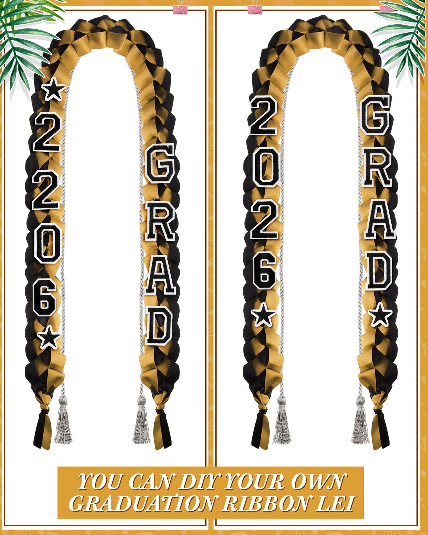 Cindeer 2026 Graduation Ribbon Lei Set Handmade Braided Necklace Honor Cord with Tassel 2026 Grad Embroidery Patches for High School College Graduation Party Supplies(Black, Red) BST220