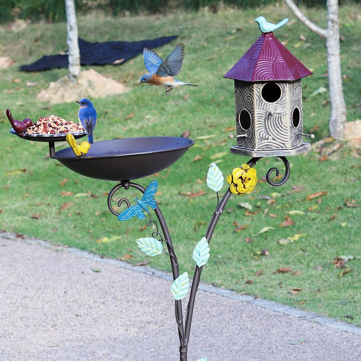 4-in-1 Metal Birdhouse On Poles, Birdhouses for Outdoors Lawn Decor WN420