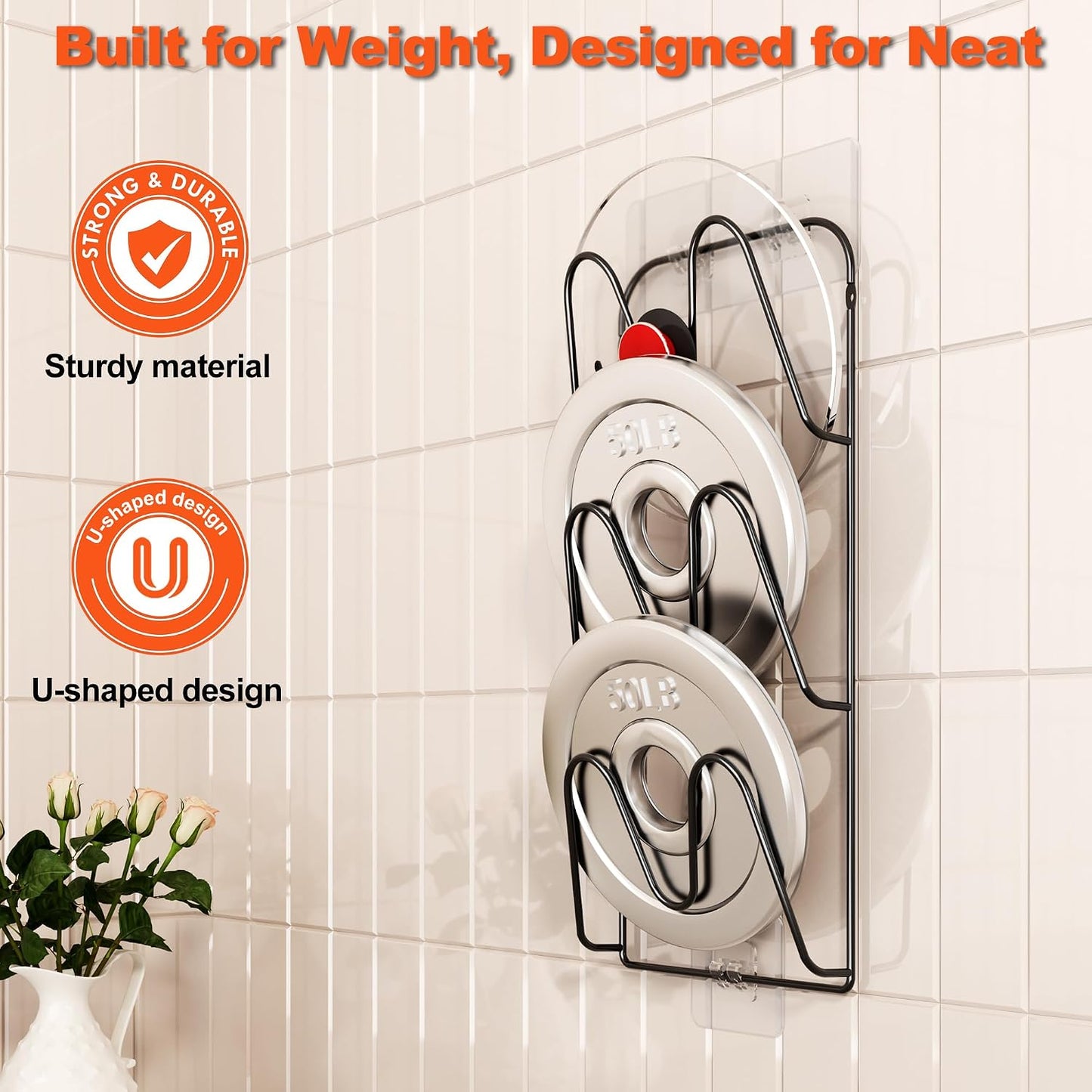 2 Pack Pot Lid Organizer, 6-Tier Pots and Pans Lid Organizer Under Cabinet, No Drilling, Rustproof, Lid Organizers Inside Cabinet for Small Space Solution & Kitchen Cabinet Organization WN420