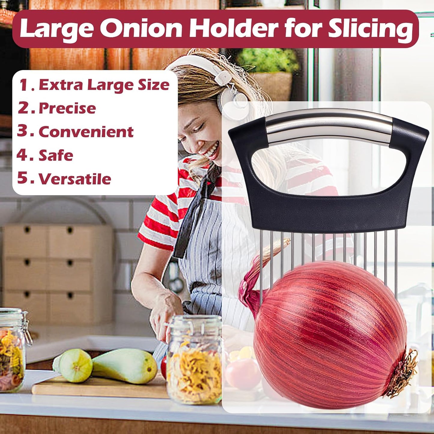 JAYVAR Extra-Large Onion Holder for Slicing, 304 Stainless Steel | 14 Long Needles, Onions Cutter Vegetable Chopper, Tomato Cutter Slicer, Kitchen Gadgets for Evenly Slicing BST326H