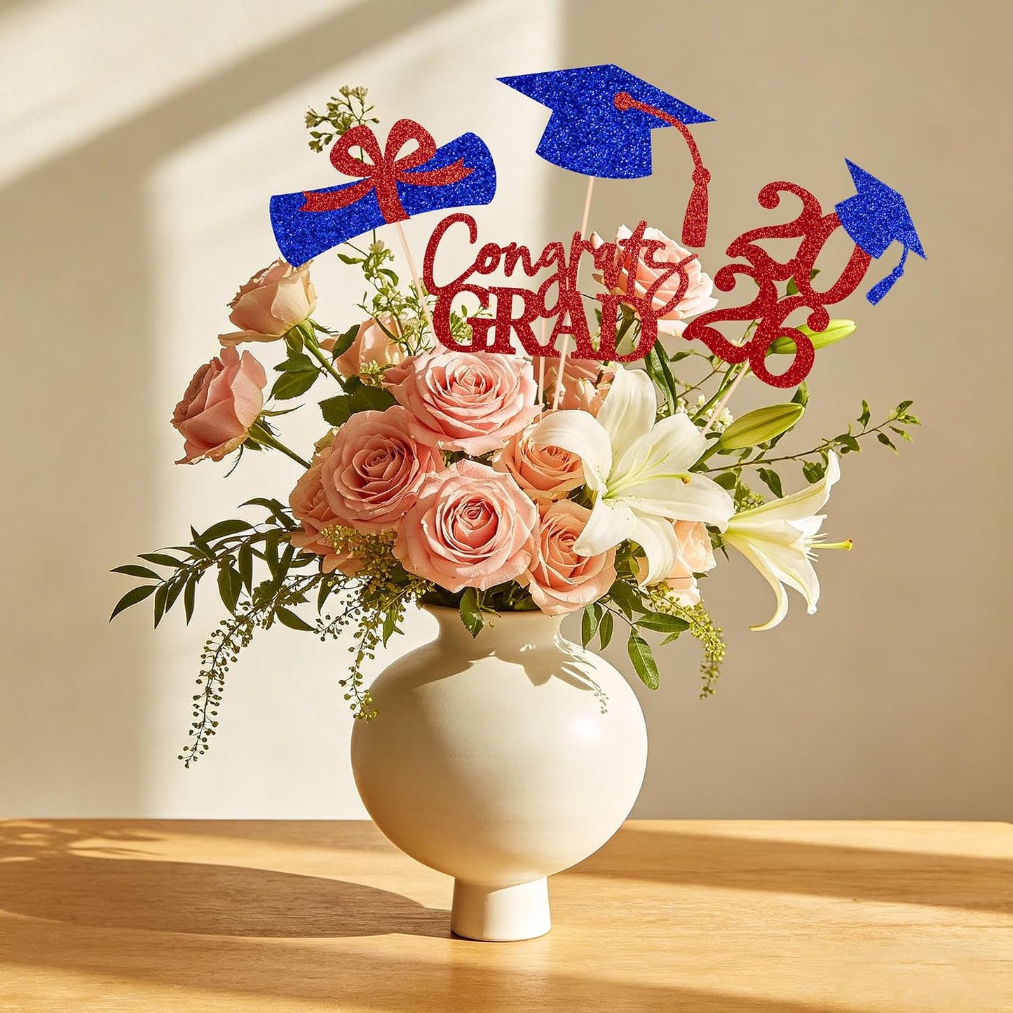 Graduation Centerpieces Class of 2026, 16 PCS Red Blue Double-Sided Table Toppers, Congrats Grad Party Decorations Supplies (Set of 4 Designs) WN420