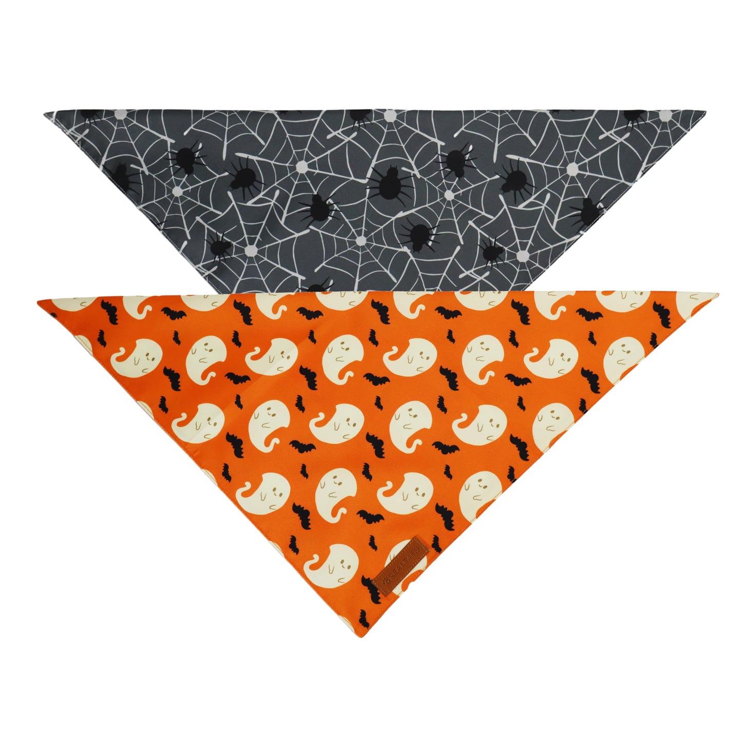 Realeaf Fall Thanksgiving Dog Bandanas 2 Pack, Orange Plaid Pet Scarf for Boy and Girl, Premium Durable Fabric, Holiday Halloween Bandana for Large and Extra Large Dogs (X-Large) WN420