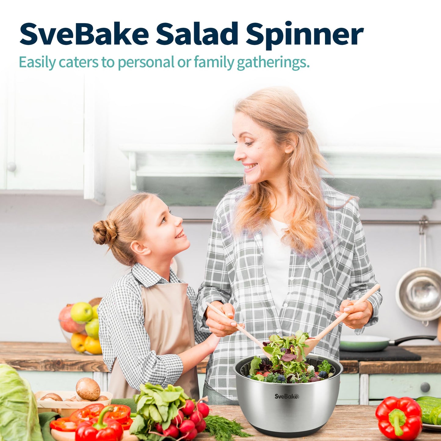Stainless Steel Salad Spinner, 4.8 Qt Vegetable Washer, BPA-Free Lettuce Dryer with Crank Design, Easy Clean, Non-Slip Base - Transparent Lid BST220