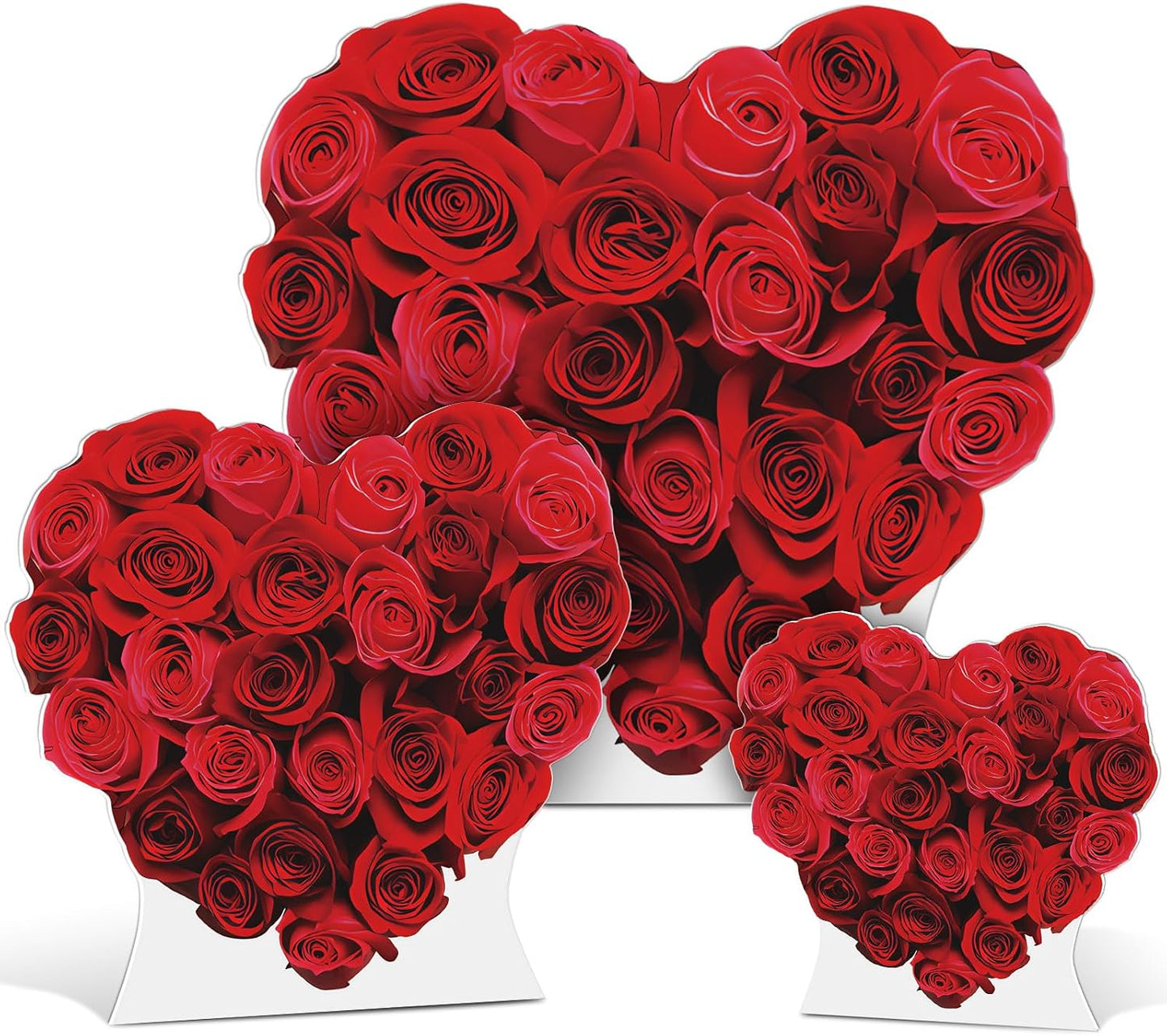 Colarr 3 Pcs Valentine's Day Red Heart Cardboard Cutout Stand Ups Set of 3 Sizes (17'' 25'' 33'') Valentines Party Roses Decoration Backdrop Photo Prop for Anniversary Wedding Engagement BST326L