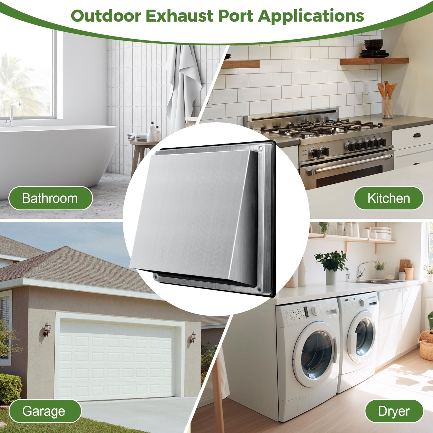 4-Inch External Extractor Wall Vent, Outdoor Stainless Steel Wall Exhaust Vent with Bird Screen, Dryer Vent Cover with Rubber Seal Cushioned Non Return Flap, Outside Airflow Vent Replacement Hood BST220