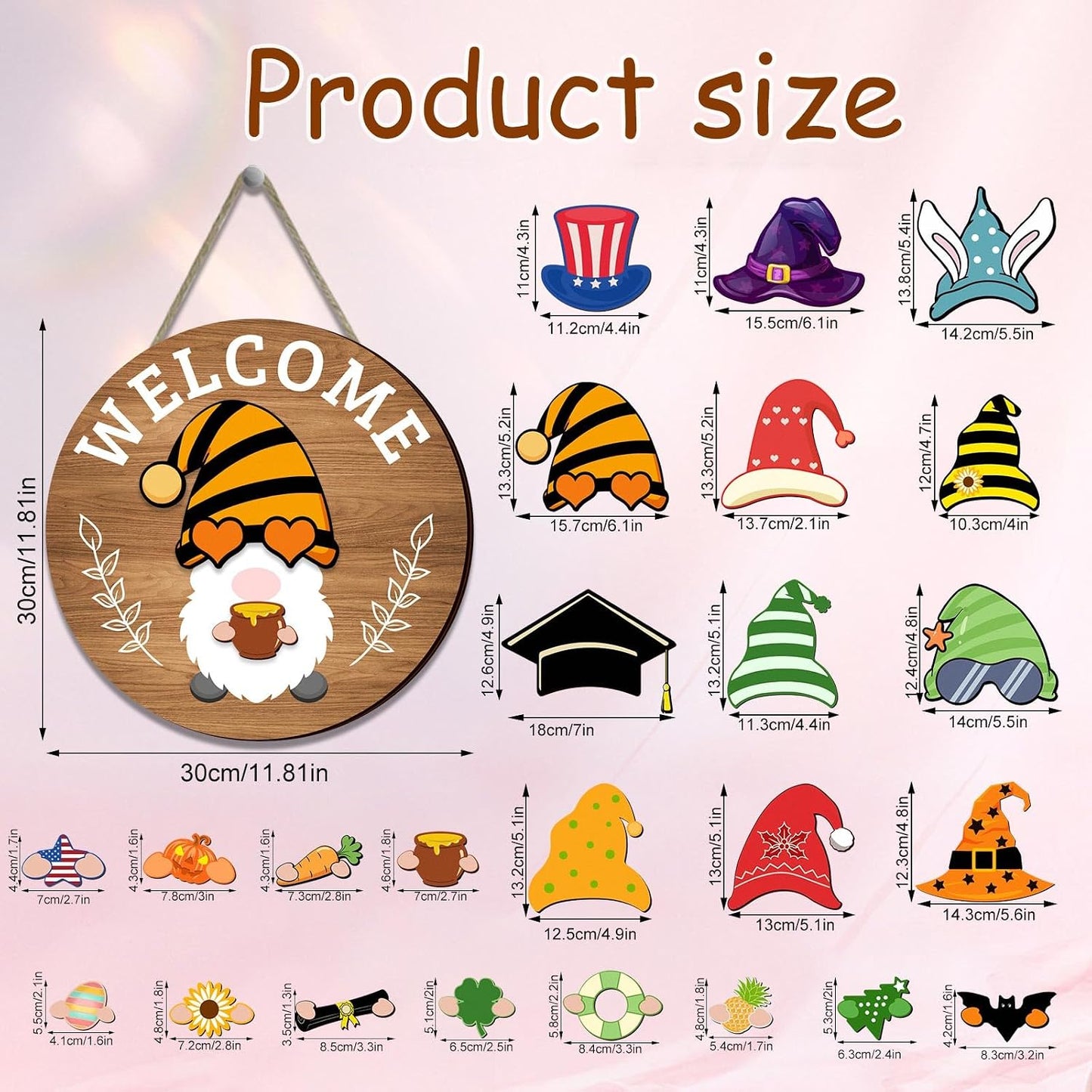 Interchangeable Seasonal Welcome Sign Front Door Decoration,Rustic Round Wood Wreaths Wall Hanging Outdoor Decor for Spring Summer Autumn and Winter All Seasons Holiday Halloween Christmas(Elf) BST326H