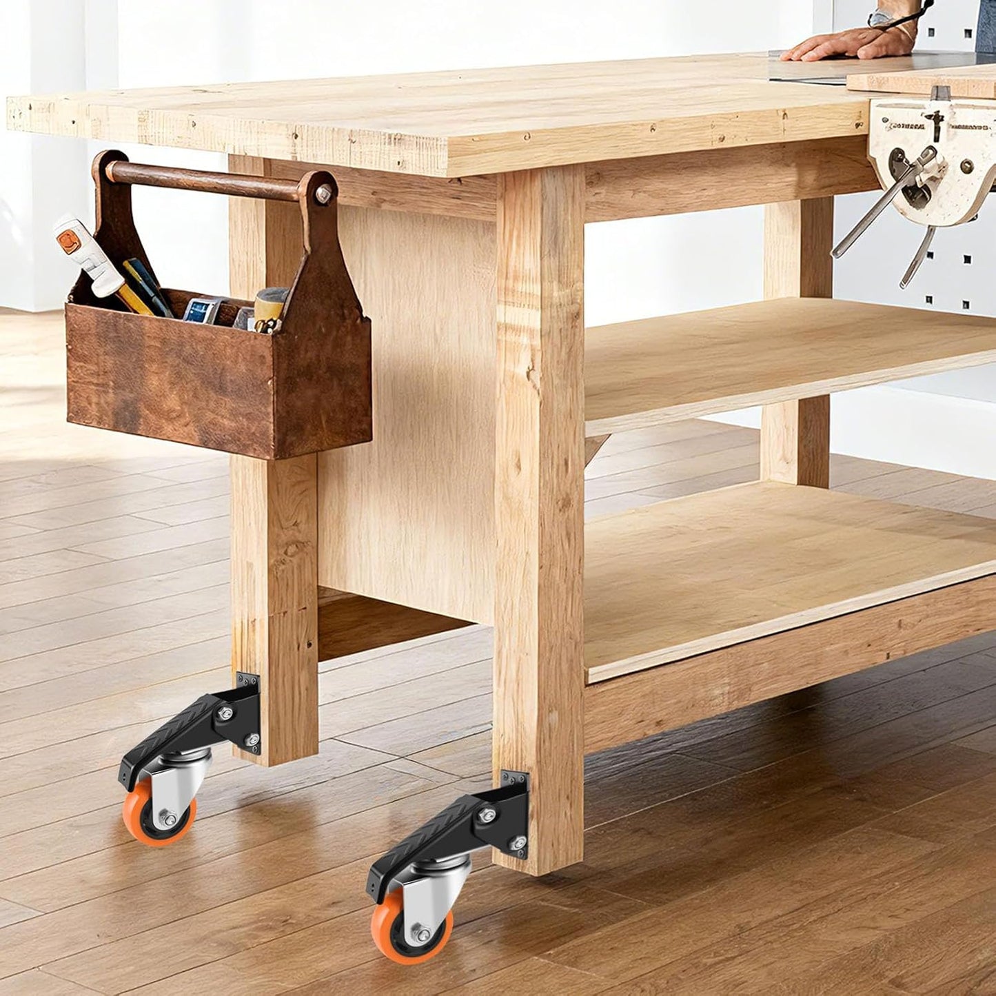 Caster Wheels, 3 Inch Workbench Casters Set of 4 Heavy Duty - 800 Lbs Capacity Retractable Swivel Castors with No Noise Polyurethane Wheels, Easy to Install for Tables Legs, Work Bench & Tool Carts WN420
