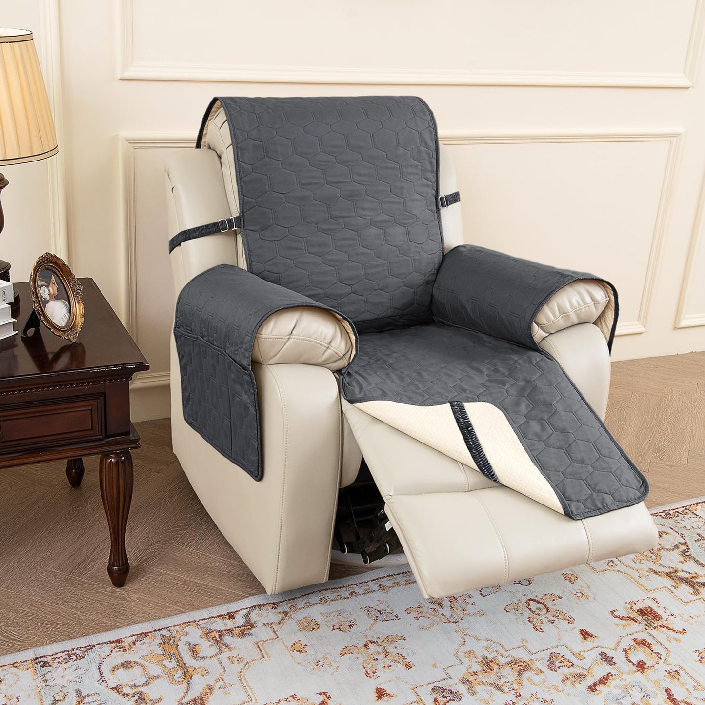Waterproof Recliner Chair Cover - Non-Slip Recliner Sofa Slipcover Furniture Protector, Washable Couch Cover for Dog and Kids, Dark Gray, 23 Inch BST220