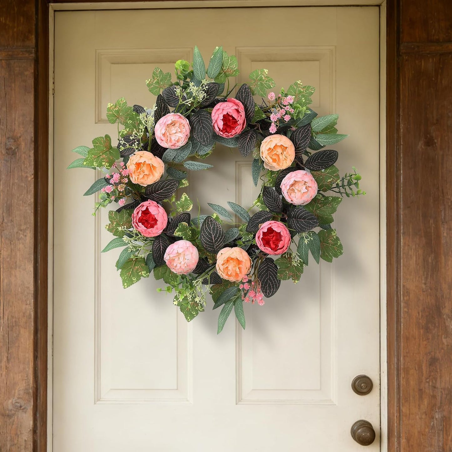 20" Peony Wreath for Front Door – Spring Summer Artificial Pink Peony Floral Wreath for Wall, Window, and Wedding Decor WN420