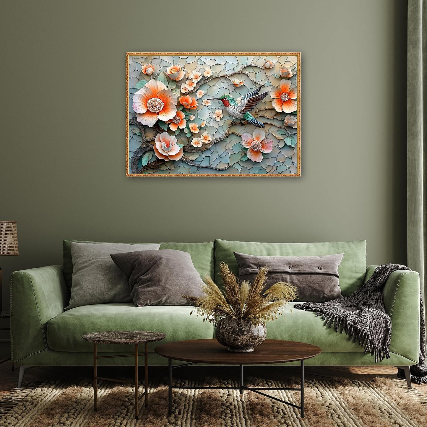 Puzzles for Adults 1000 Pieces, Flower Mosaic Jigsaw Puzzles - Hummingbird in Blossom, Piece Relax Puzzles for Family WN420