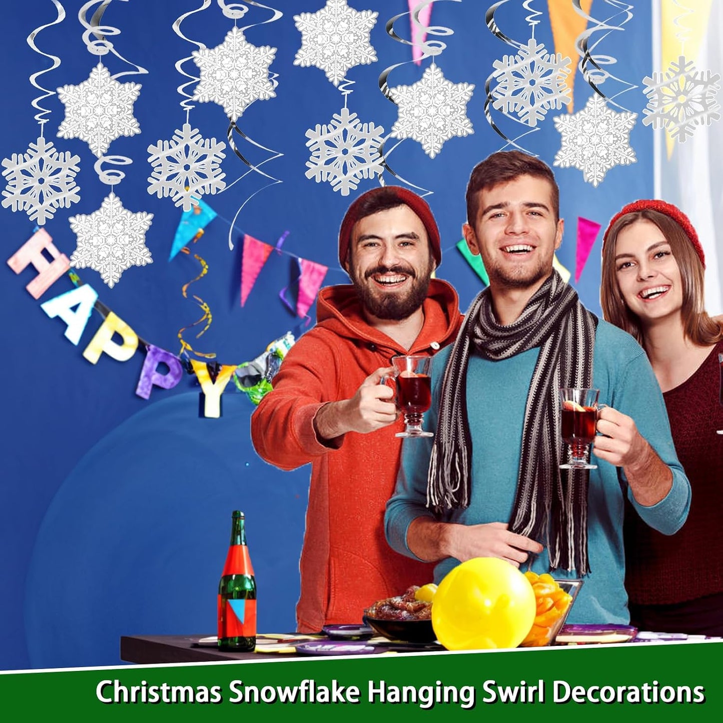 44 PCS Snowflake Christmas Hanging Swirl Decorations, Silver Snowflakes Plastic Streamers Glitter Ceiling Decor for Christmas Winter Holiday New Year Wonderland Party Decoration WN420