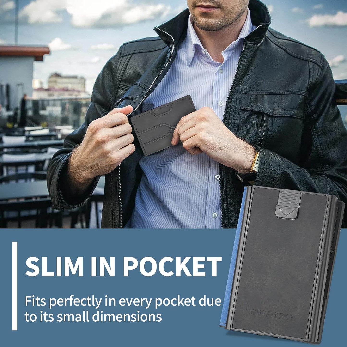 Mens slim Wallet,with RFID Shielding, Holds 9 Cards Easily, metal wallet, card wallet for Men, Minimalist Wallet For Men, Made of aluminum and Pu Synthetic Leather, Includes Cash clip (Black) BST202