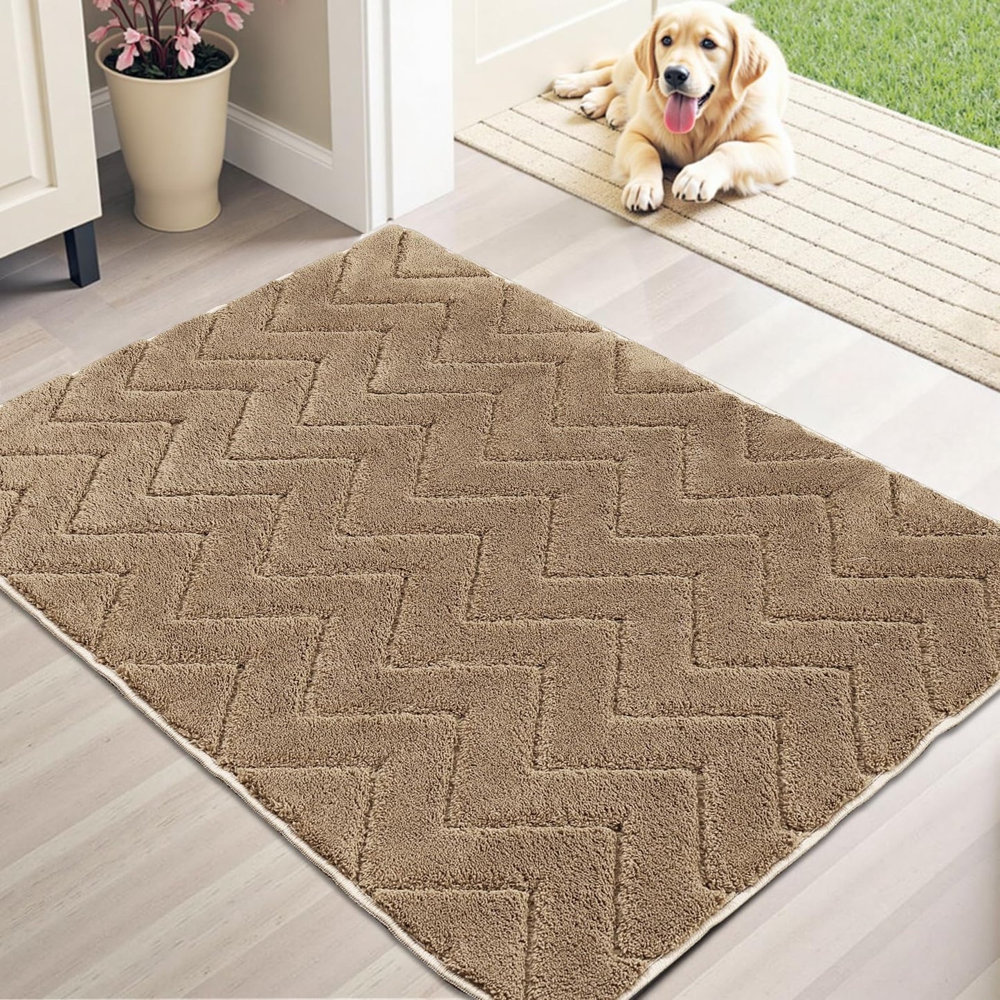 Stiio Bathroom Rugs, Bath Mats for Bathroom, Extra Soft and Water Absorbent, Non Slip Washable Mat for Floor, Tub and Shower, Front Door Entrance Inside Doormat, 24x35 Inches Brown BST202