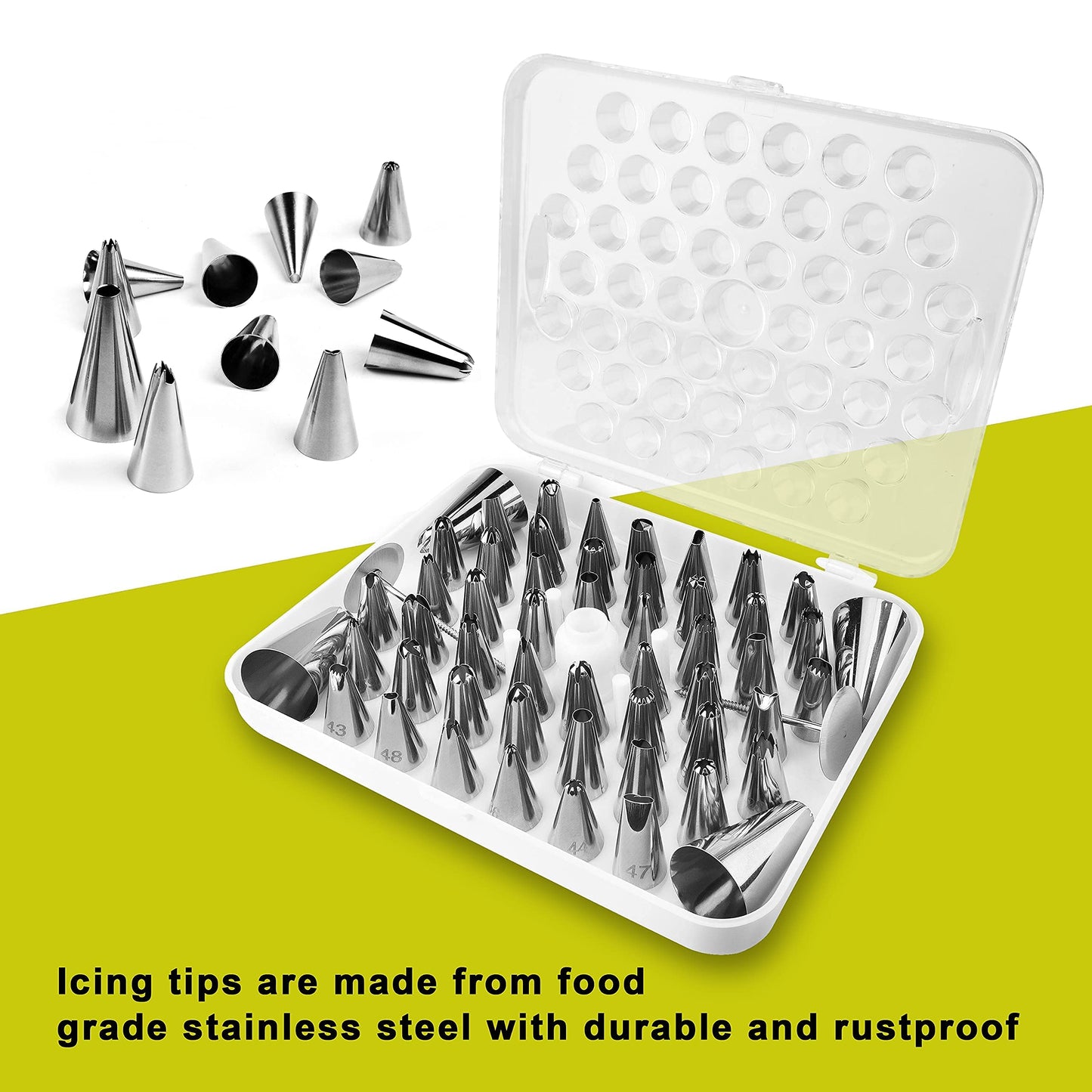 FIVETASCake Decorating kit for Beginners-52 Numbered Icing Tips with Pattern Chary RD3