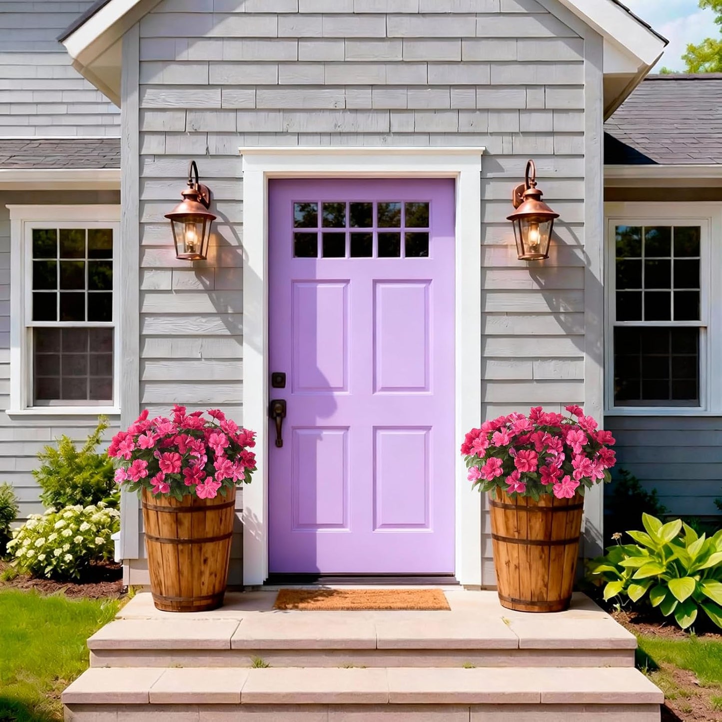 Hommyea Artificial Fake Flowers for Outdoor, 8 Bundles Faux Plants Silk Flowers Spring Decoration UV Resistant No Fade Plastic Flowers for Outside Planters Home Porch Patio Yard Garden Decor WN420