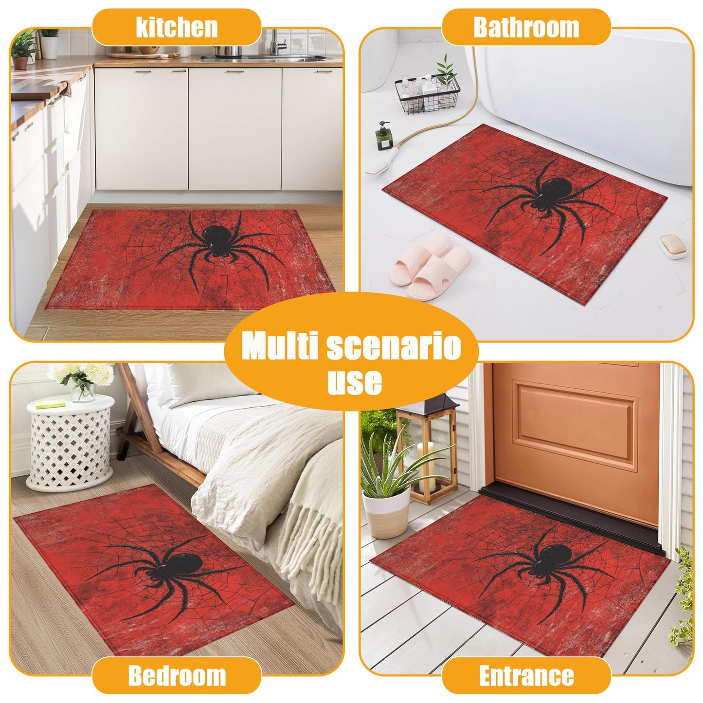 Red Spider Web Bath Mat for Bathroom,Washable Door Mat Absorbent Bath Rug Non-Slip Floor Rug Carpets,for Kitchen Bedroom Indoor BST220
