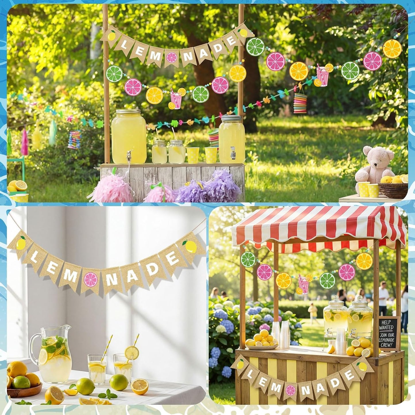 Leinuosen 2 Pcs Lemonade Stand Banner Lemonade Stand Supplies Pink Yellow Summer Party Decoration Wooden Lemon Banner with Beads for Lemon Themed Bridal Shower, Baby Shower, Birthday Supplies BST202