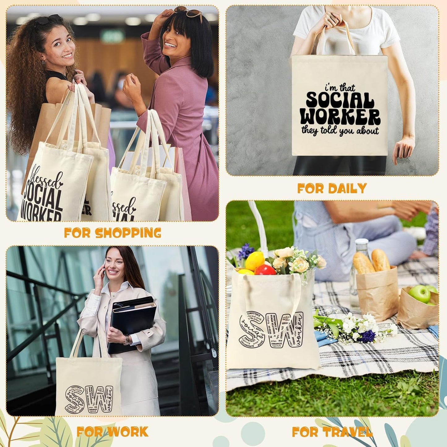 Paterr 20 Pcs Social Worker Appreciation Gift for Women Thank You Social Worker Gifts Canvas Tote Bag Bulk(White) BST326H