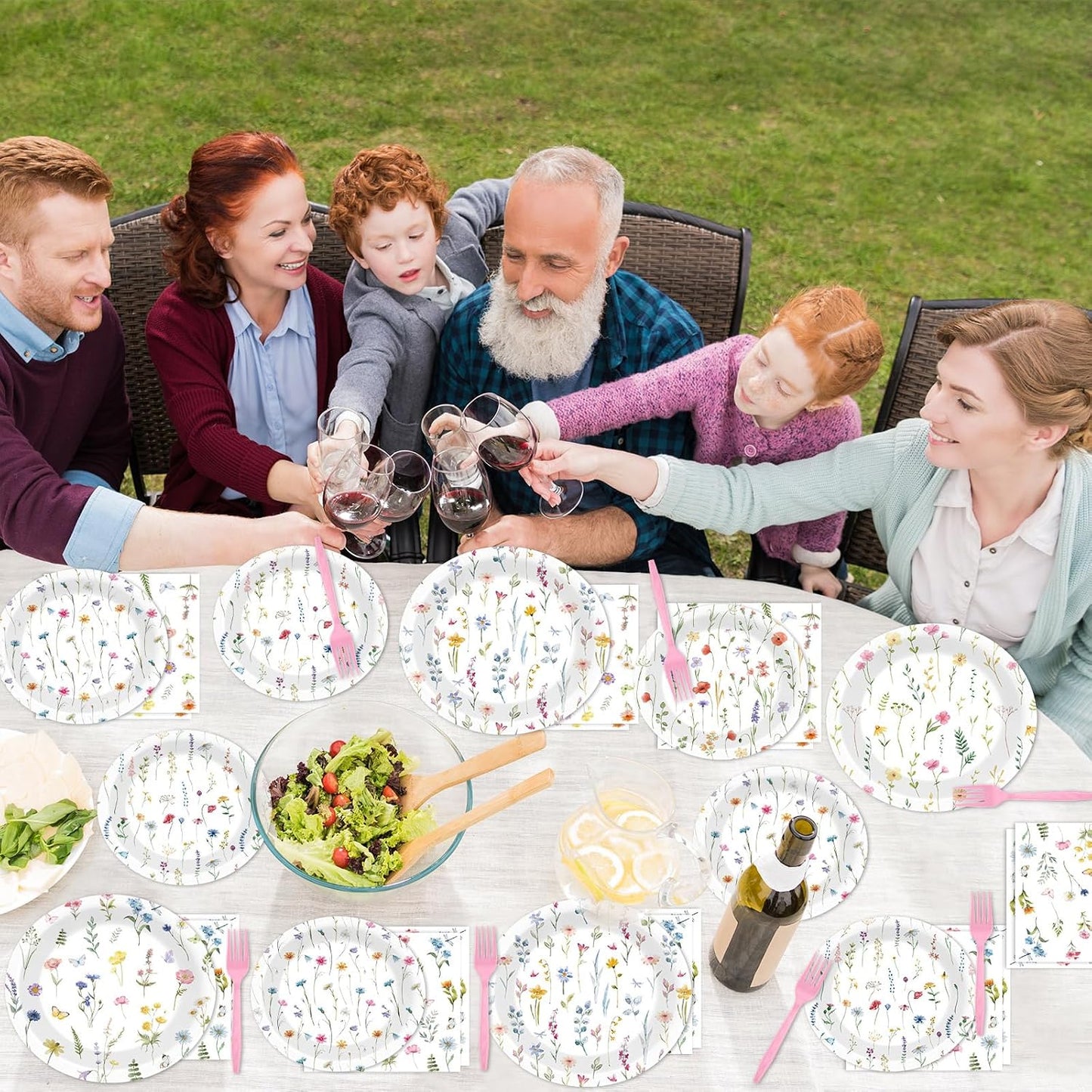 96Pcs Wildflower Party Supplies Floral Themed Paper Plates Napkins Wildflower Butterfly Tableware Disposable Dinnerware Decoration Set for Girls Birthday Wedding Bridal Baby Shower Party Table Decor BST202