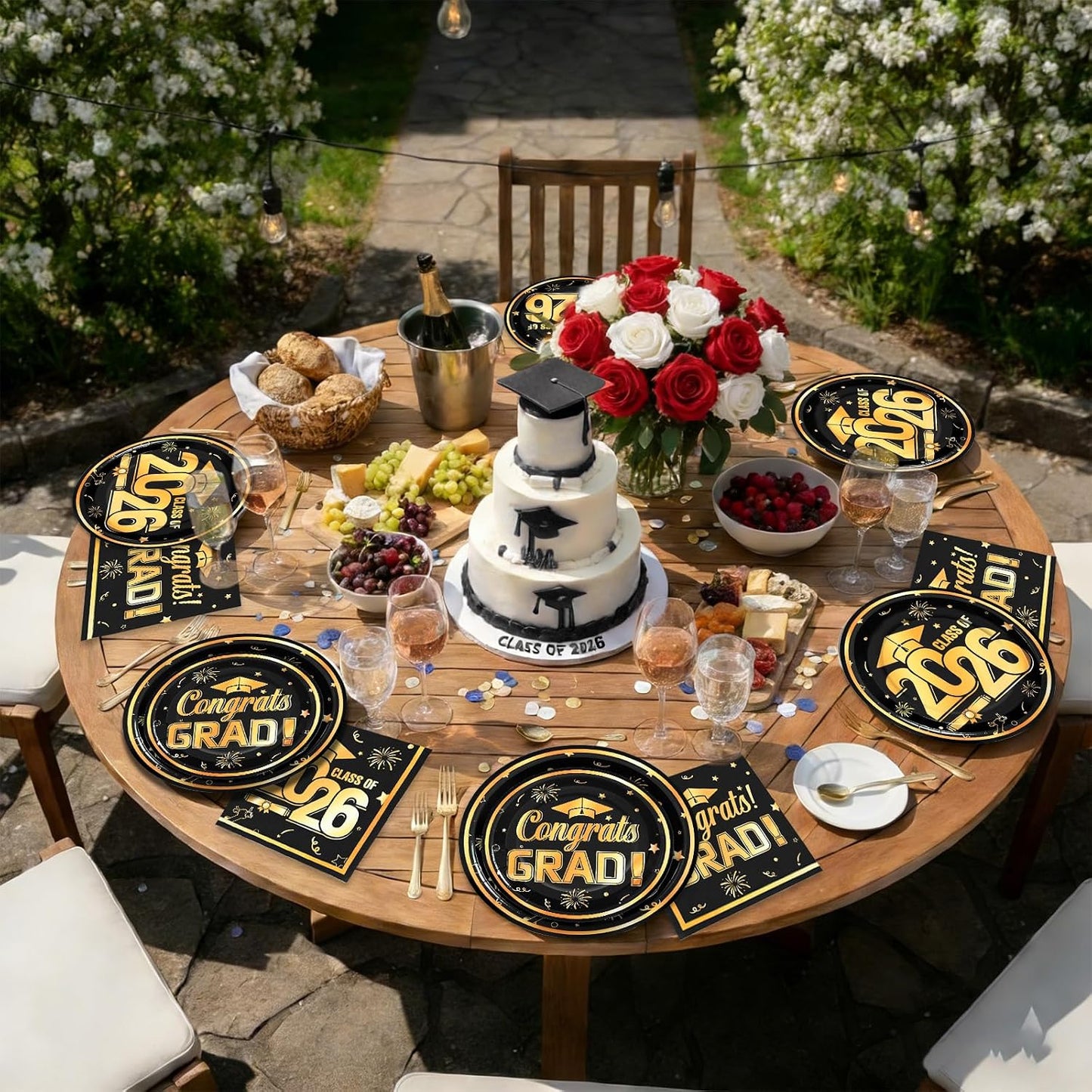 60Pcs Black Graduation Plates and Napkins 2026, Black and Gold Congrats Grad Class of 2026 Paper Plates Napkins Sets for College High School Graduation Party Decorations,Serves 20 BST326L