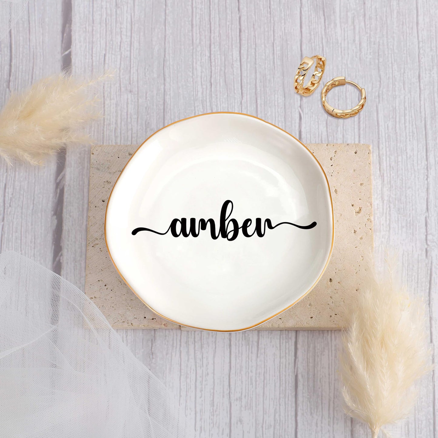 JoycuFF Initial B Ceramic Jewelry Tray, Bridesmaid Bride Gifts, Mothers Day Christmas Anniversary Engagement Birthday Gifts for Women Couples, Trinket Dish for Rings Earrings Necklaces Bracelets Keys BST202