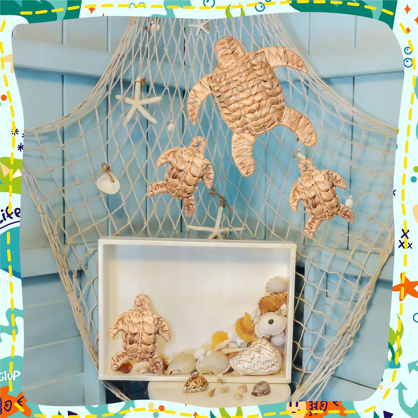 3 Pcs Wicker Sea Turtle Wall Decor, Handmade Water Hyacinth Turtle Beach Theme Decor, Coastal Nautical Wall Art for Bathroom Bedroom Living Room Patio, Boho Ocean Sea Life Hanging Sculpture (3) BST220