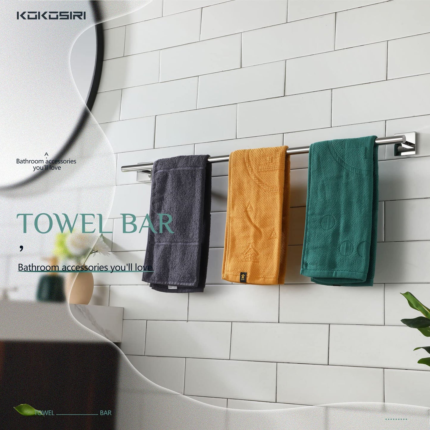 KOKOSIRI Bathroom Towel Bars 16 Inch Towel Rail Matte Black 40CM Hand Towel Holder for Bath Kitchen Wall Stainless Steel B4005BK-L16 BST202