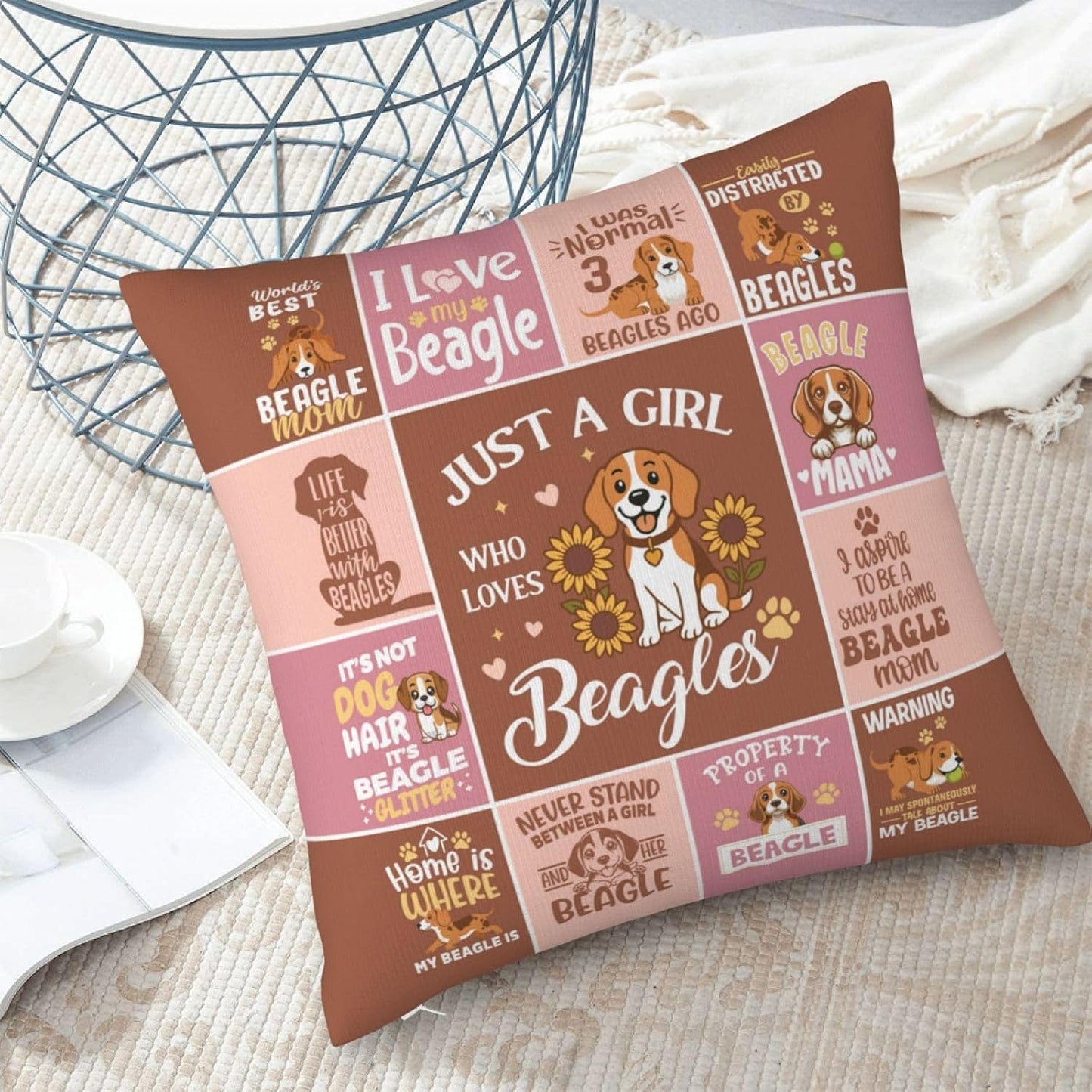 Beagle Dog Mom Gifts for Women, Mothers Day Beagle Mom Gifts for Beagle Lovers, Beagle Dog Themed Gifts Throw Pillow Cover 18×18 Inches BST326L