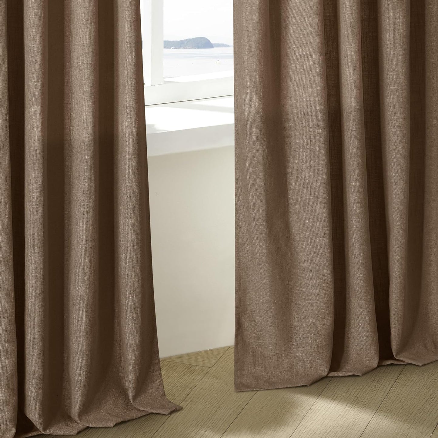 TWODRAPES Brown Pleated Linen Curtains 96 Inches Long Living Room 2 Panel Set Semi Sheer Light Filtering Pinch Pleat with Rings Hooks Drapes Boho Rustic Farmhouse Dutch Cocoa Curtain Bedroom Window