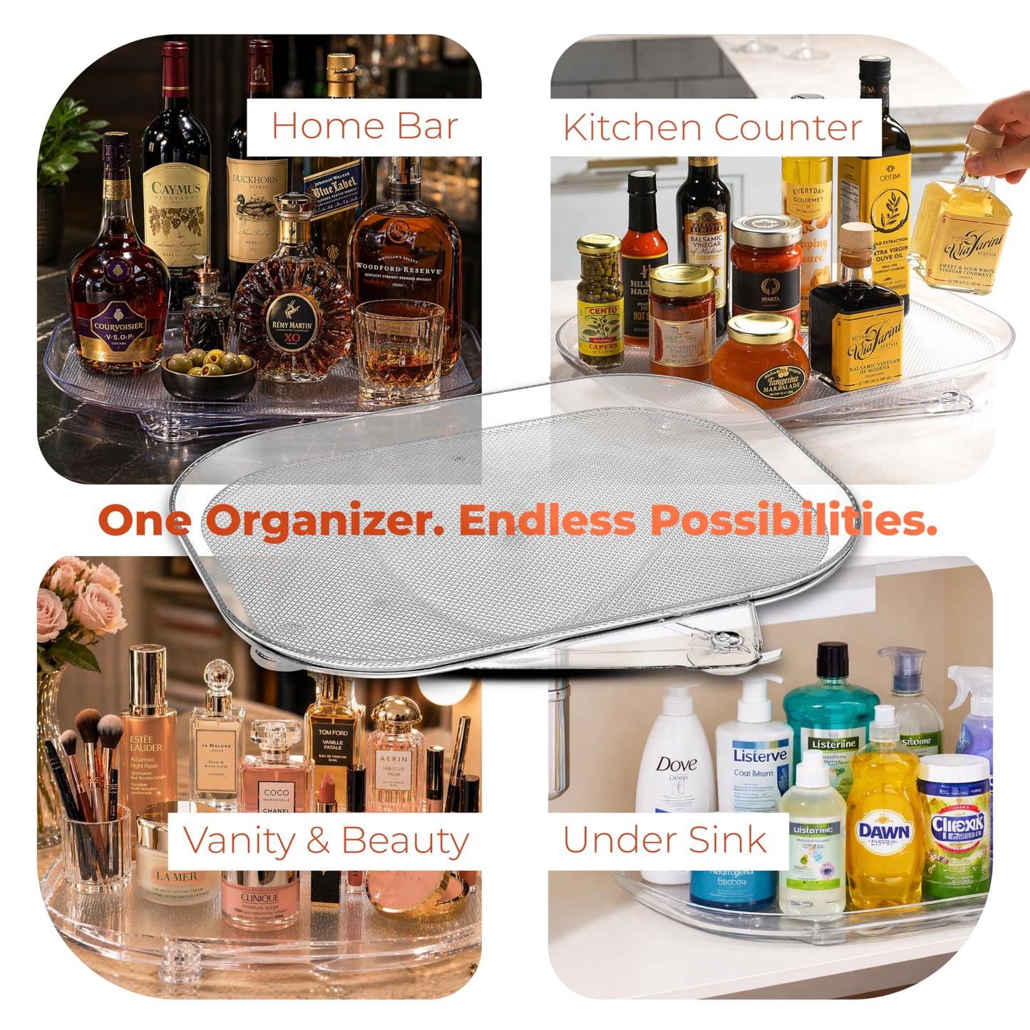 Oizeir Refrigerator Lazy Susan (2PK) - Clear Rectangular Fridge Organizer - Turntable Tray Lazy Susan for Refrigerator - Cabinet & Pantry Organizer - Smooth 360° Rotating Swivel Spinning Fridge Shelf BST220