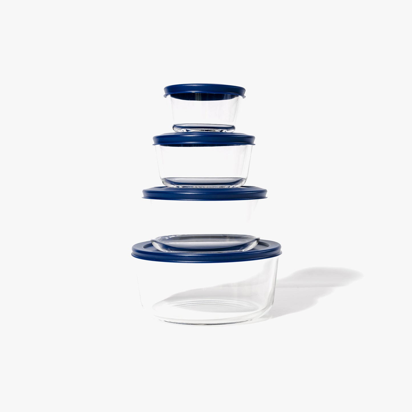 8 Piece Set (4 Containers + 4 Lids) Round Nesting Glass Storage Containers, White-0