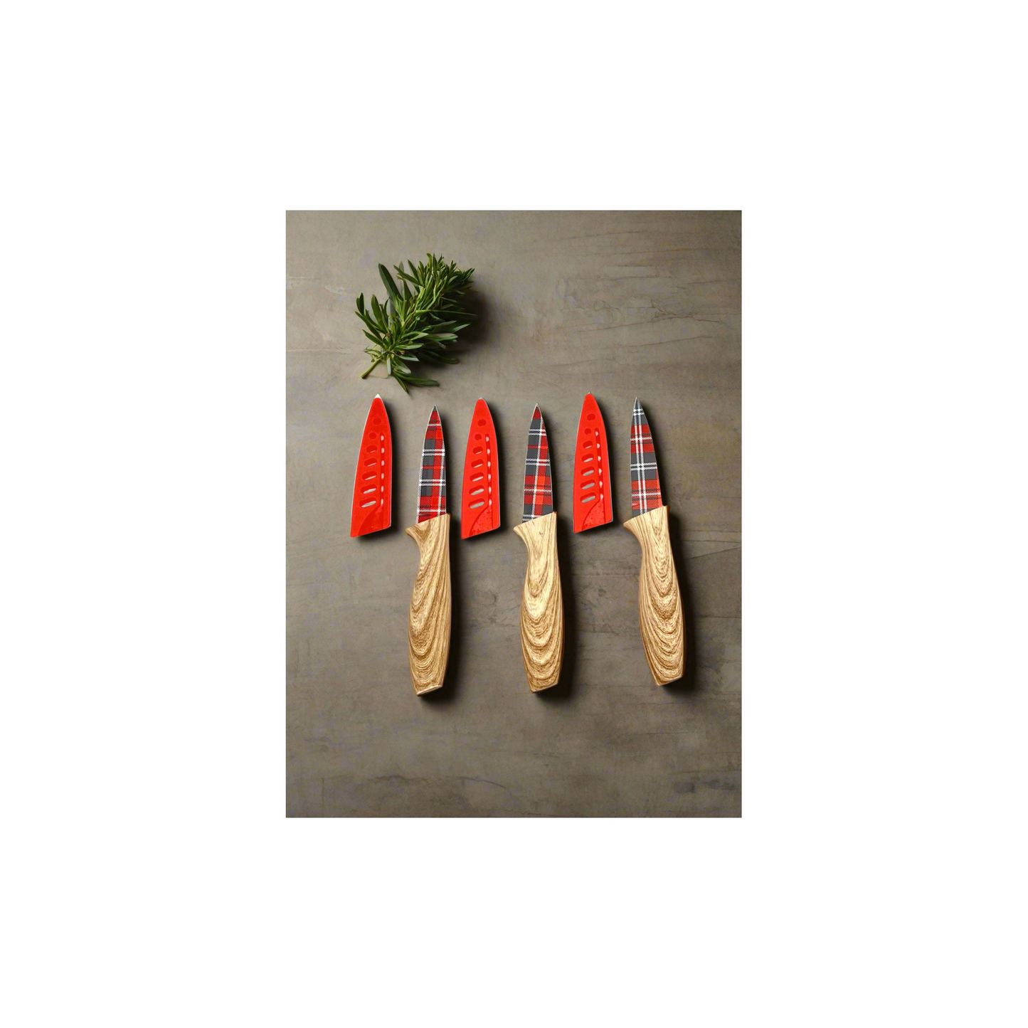 3-Piece Festive Holiday Paring Knife Set with Blade Guards, Gingham-2