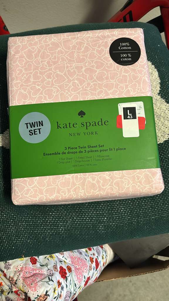 Kate Spade New York 3 Piece Twin XL Sheet Set Pink Hearts 100% Cotton Pastel 45