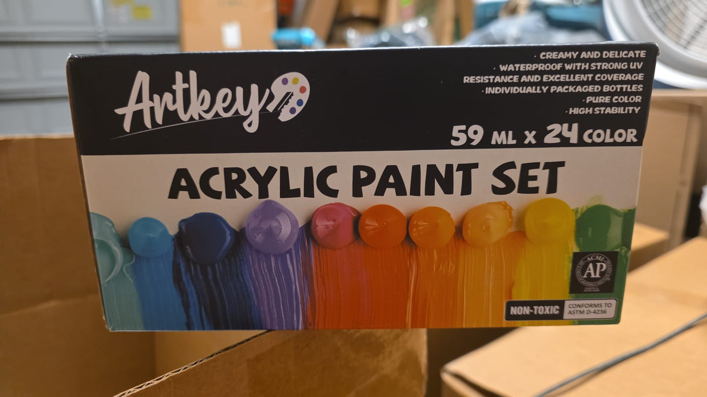 Artkey Acrylic Paint Set, 24 Colors 2 oz/59 ml 100