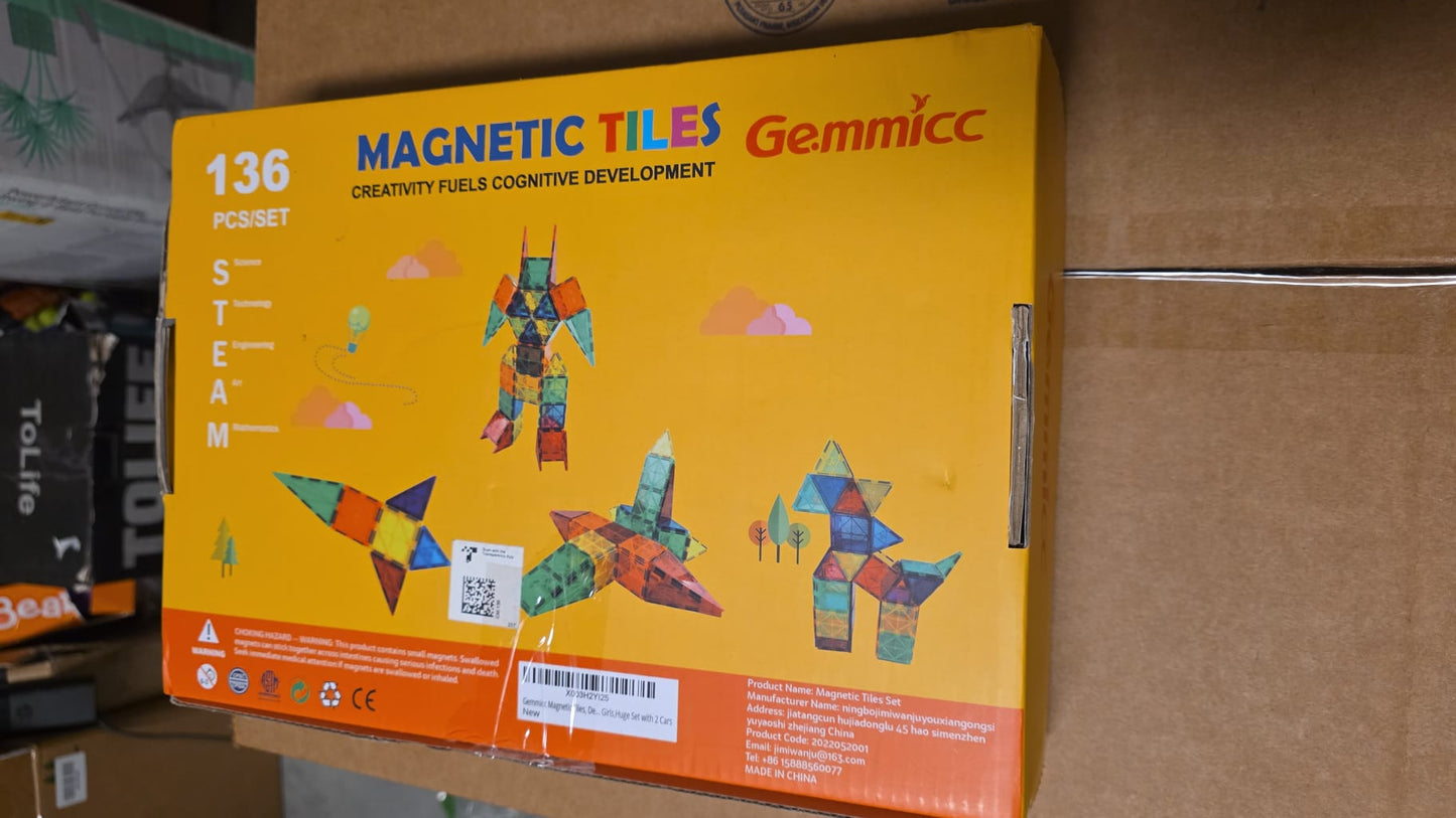 Gemmicc Magnetic Tiles Deluxe 136 PCS Building Blocks Magnet Toys 102