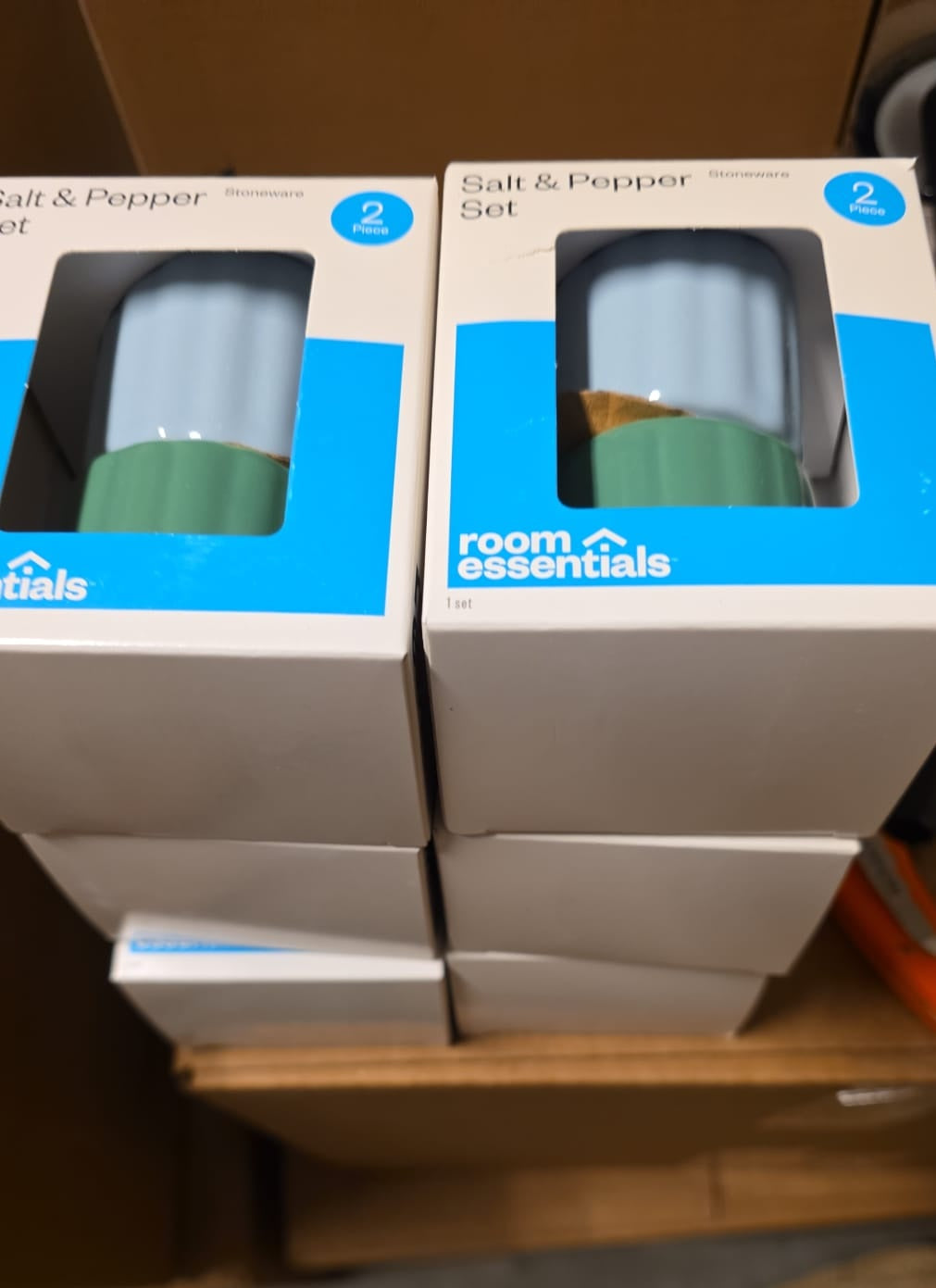 Room Essentials Salt and Pepper Shakers Blue/Green Columns Set 102a