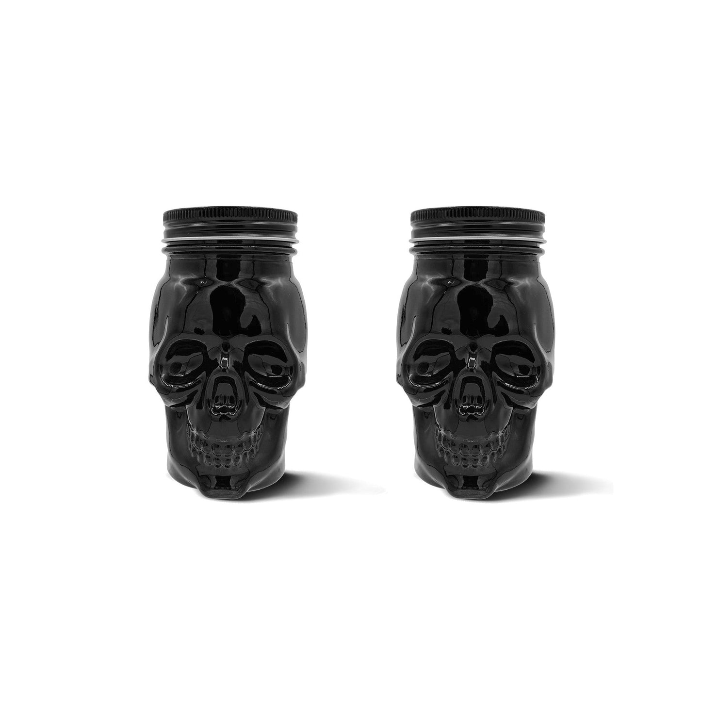 Skull Mason Jar with Lid, 4-Piece Set (2 skull Mason Jars & 2 Lids) 16oz, Black-0