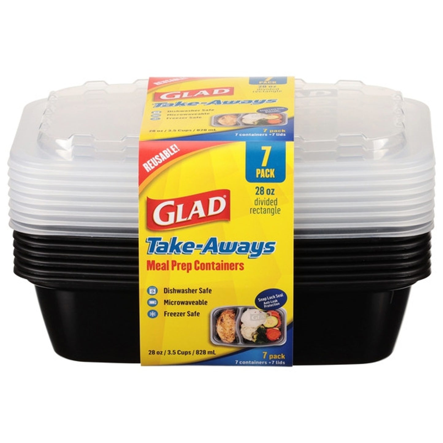 Glad Take-Aways 28oz Divided Food Storage Containers 7pk