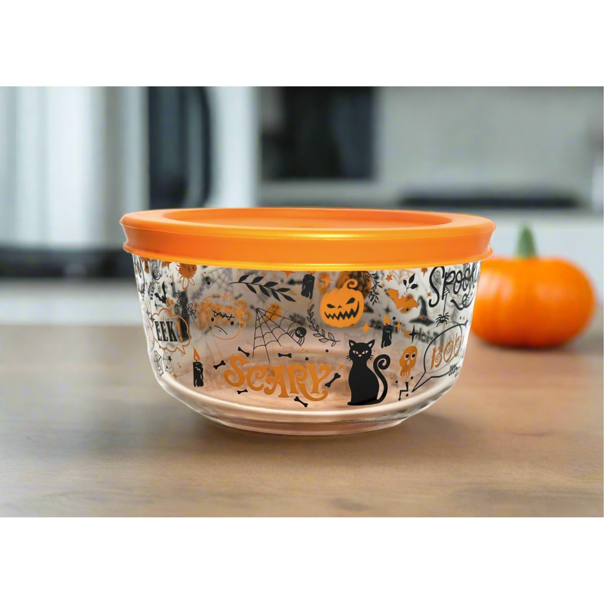 Dura Living Halloween Glass Storage Containers with Lids, 2 Cup Set Set of 6 (3 Containers + 3 Lids)-4