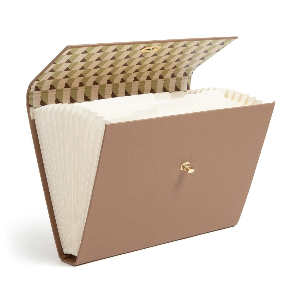 U Brands Expandable File, 13 Pocket Recycled Pleather Light Brown
