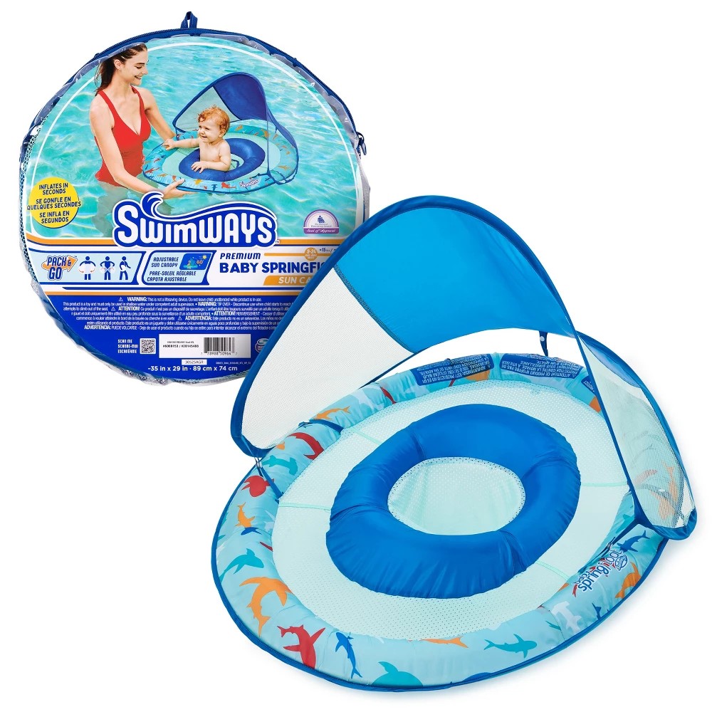 Swimways Sun Canopy Spring Float Shark with Hyper-Flate Valve