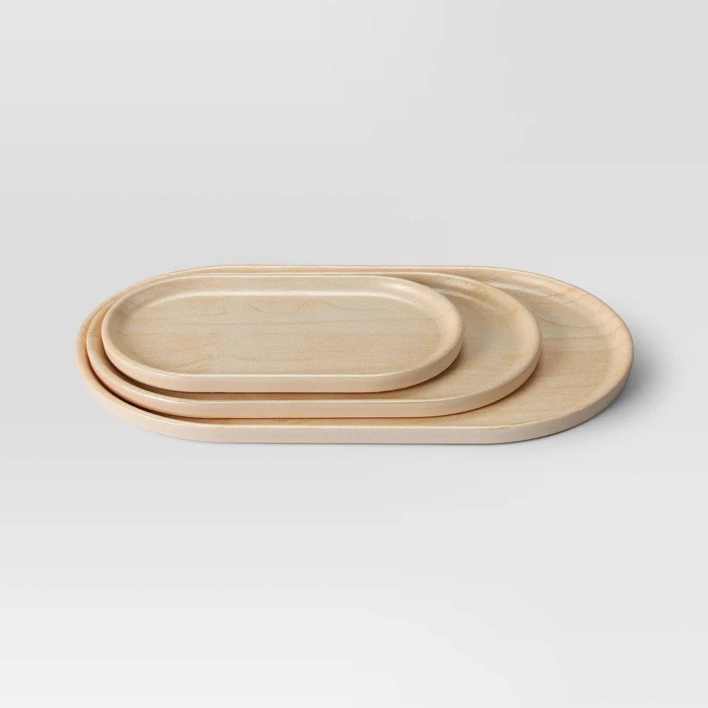 Room Essentials Bamboo Melamine Trays, Natural Wood, 3-Pack