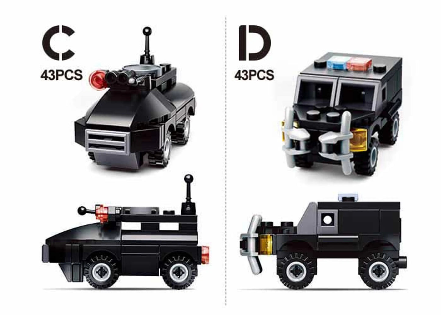 Builder Police Building Brick Display Set, x2 each kit A-D