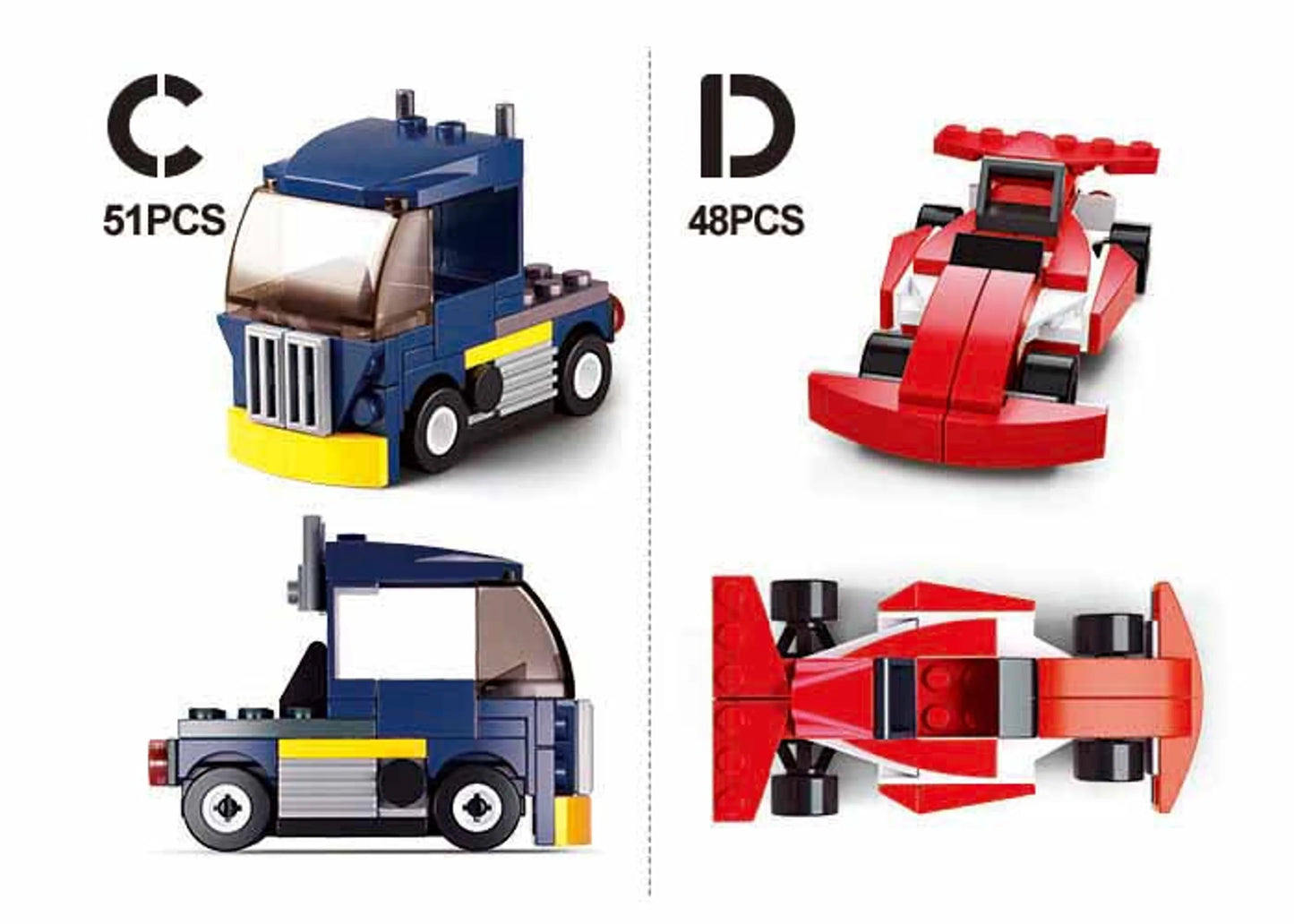 Builder Cars Building Brick Display Set, x2 of each kit